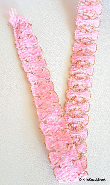 Pink Trim With Gold Border Piping, Approx. 25mm, Craft Ribbon